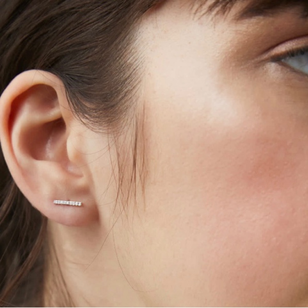 Pave 14k Gold Diamond Bar Studs